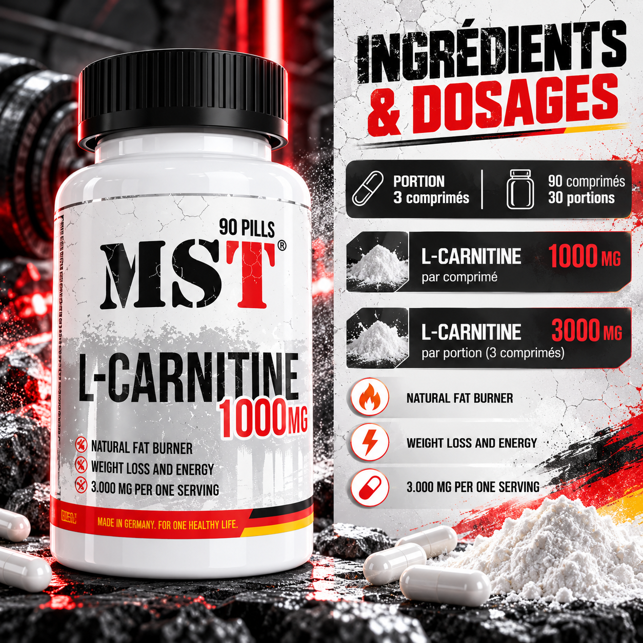 MST - L-Carnitine 1000 (90 Tabl.) ingredients
