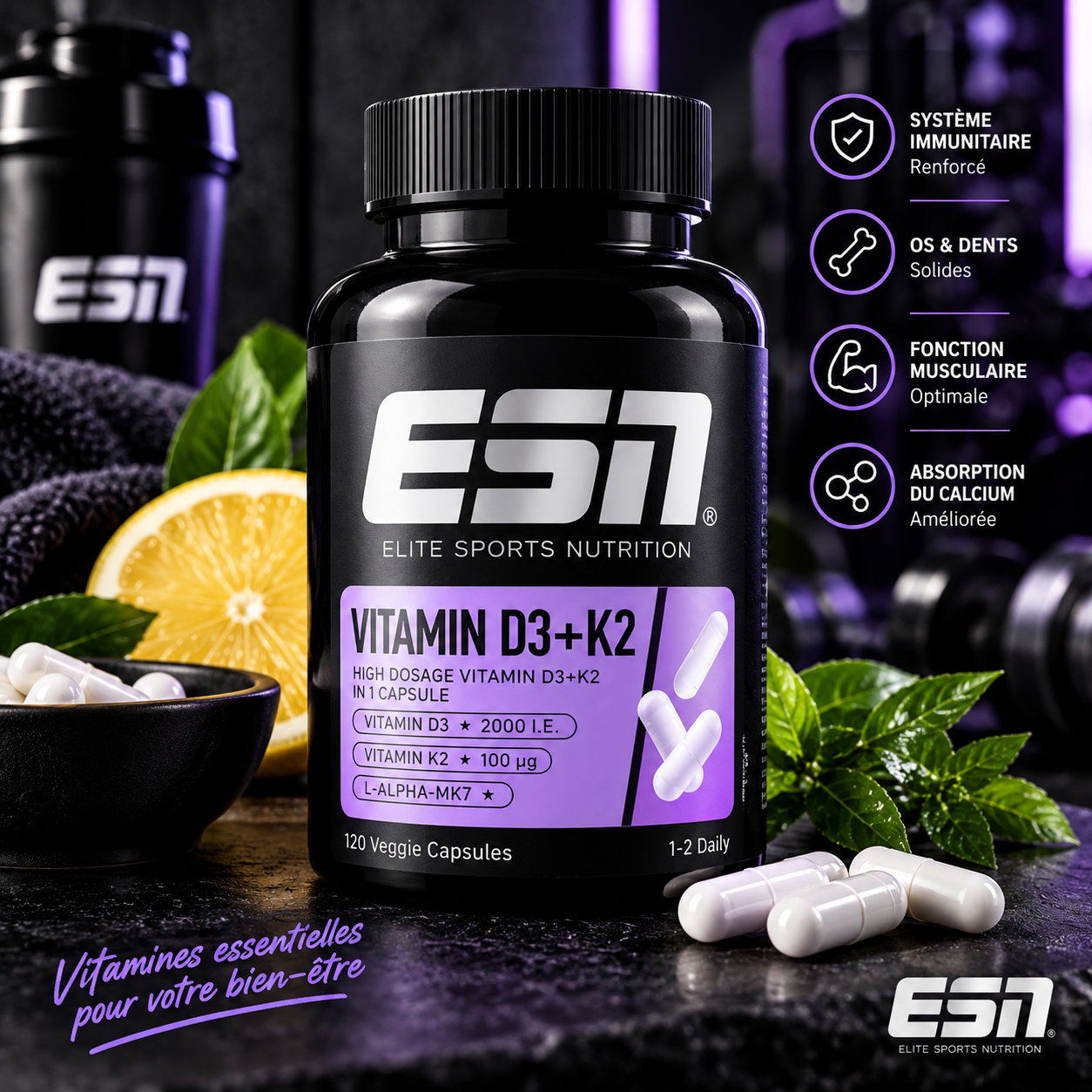 ESN Vitamine D3 + K2 120 gélule