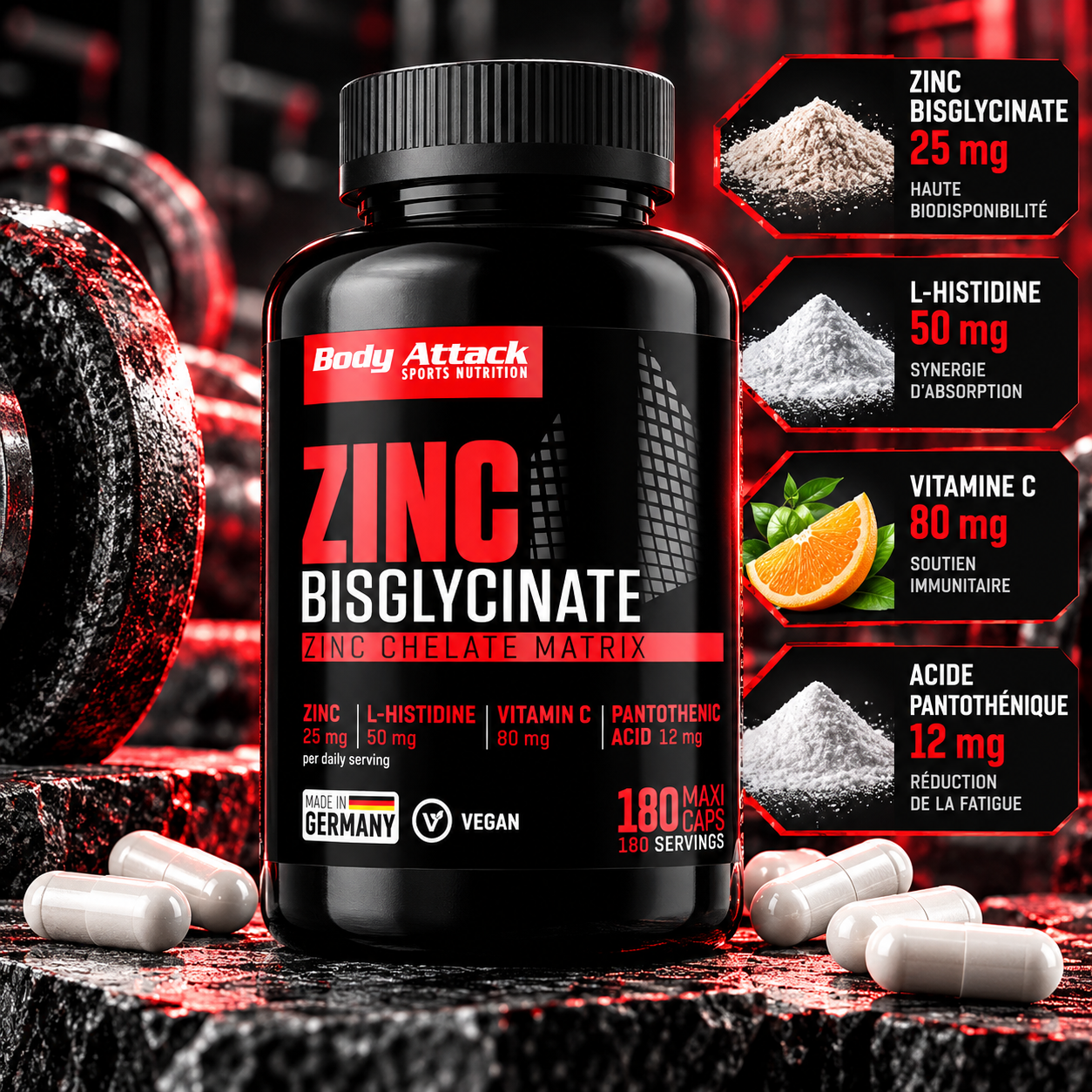 Body Attack Zinc Bisglycinate 25 mg 180 capsules ingredients