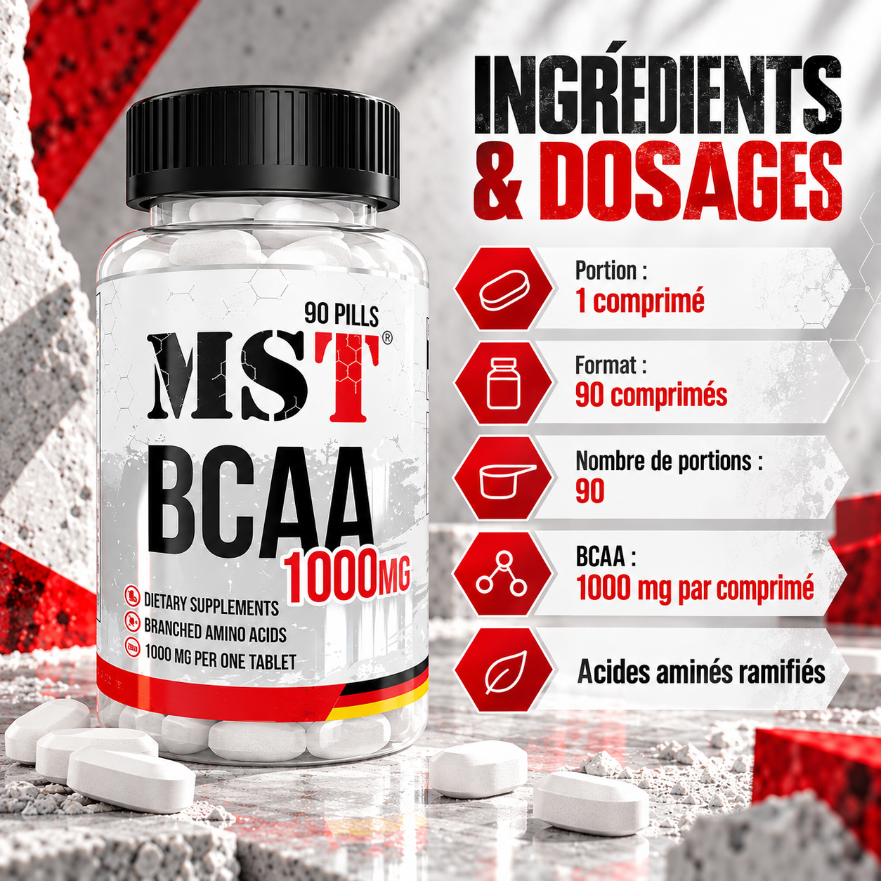 MST - BCAA 1000 (90 Tabl.) ingredients