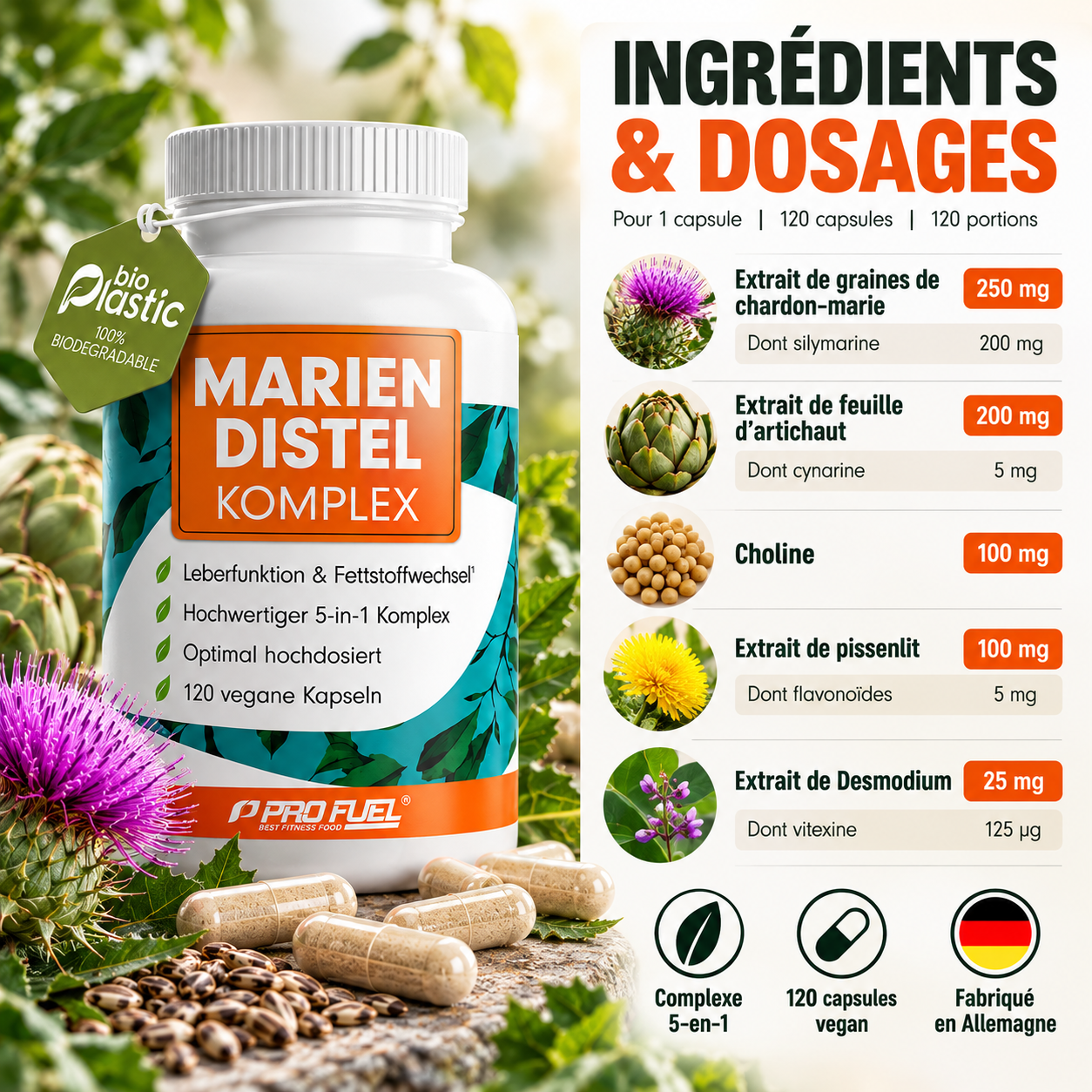 ProFuel Complexe de Chardon-Marie 120 Gélules ingredients