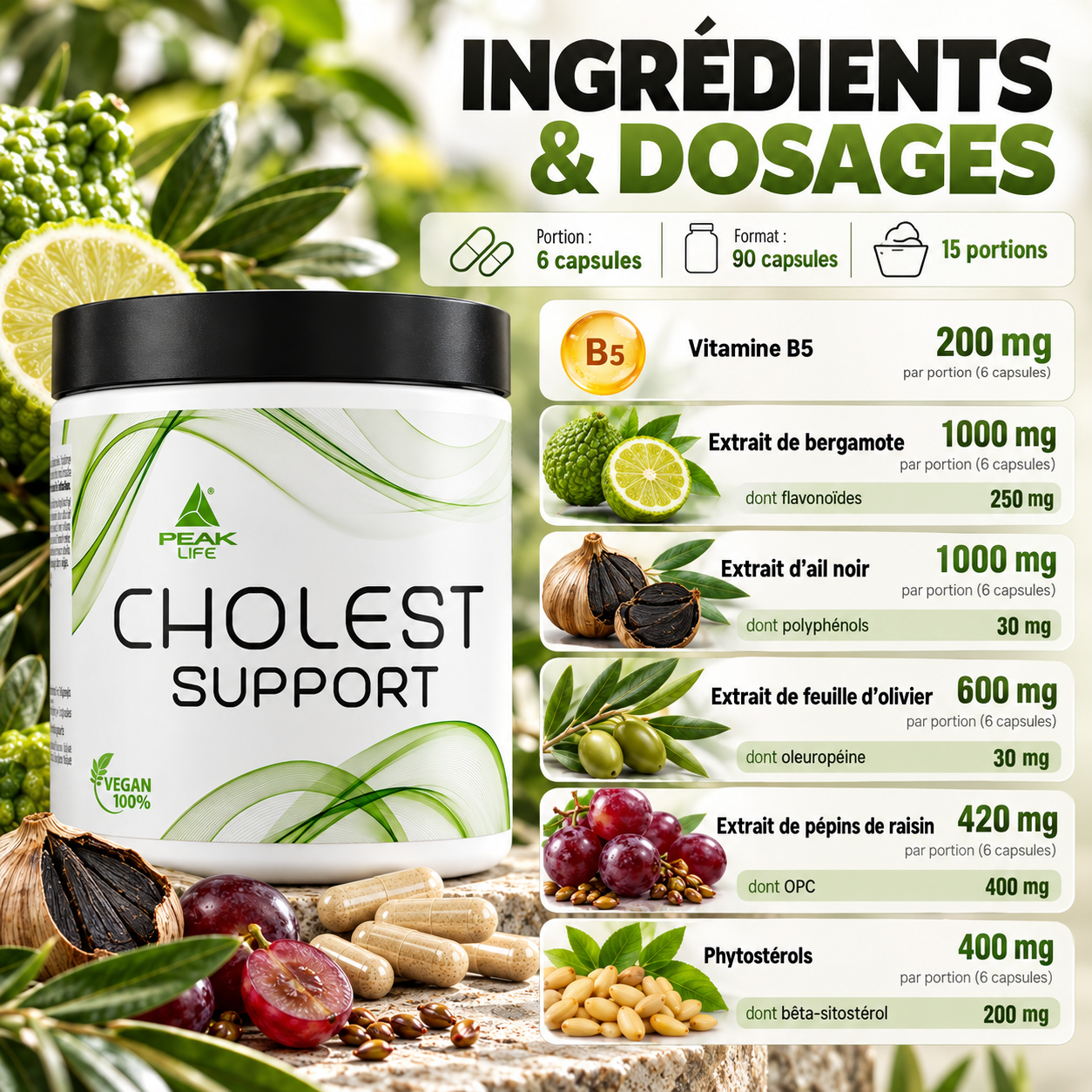 Peak Cholest Support 90 capsules ingredients