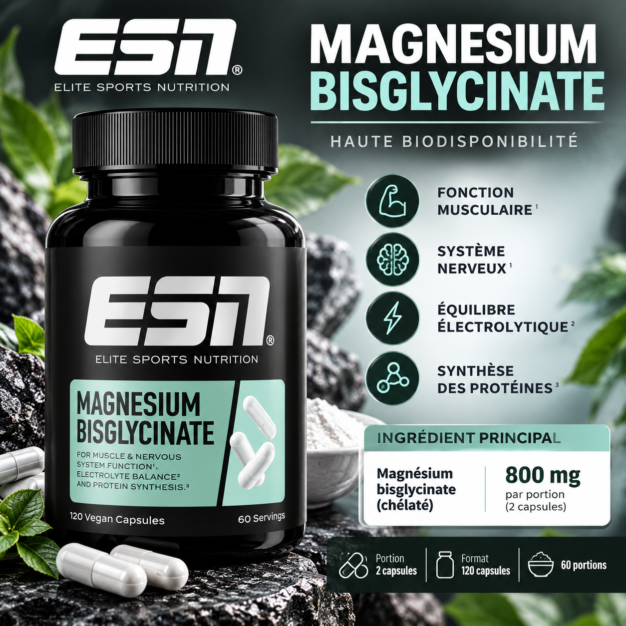 Bisglycinate de magnésium ESN 120 capsules ingredients
