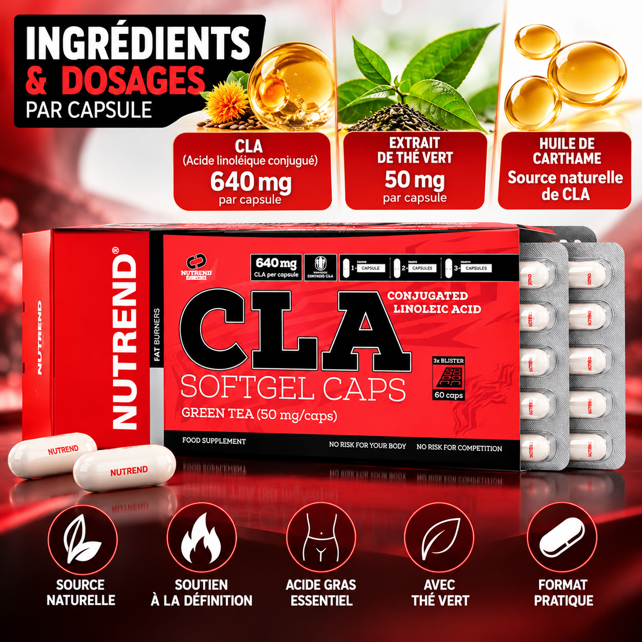 Gélules molles Nutrend CLA - 60 gélules ingredients
