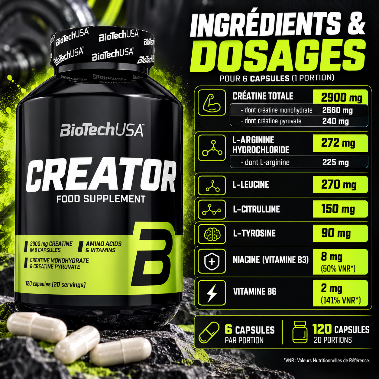BioTech CreaTor 120 capsules ingrdedients