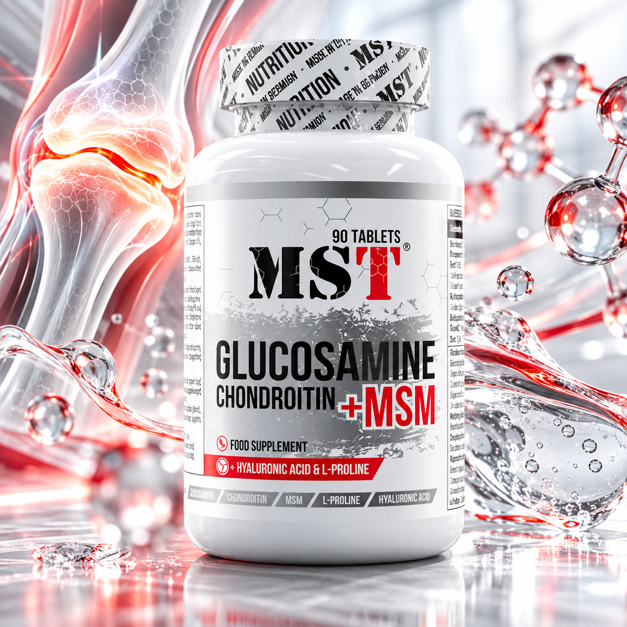 MST - Glucosamine Chondroïtine MSM + ACIDE HYALURONIQUE - 90 Comprimés