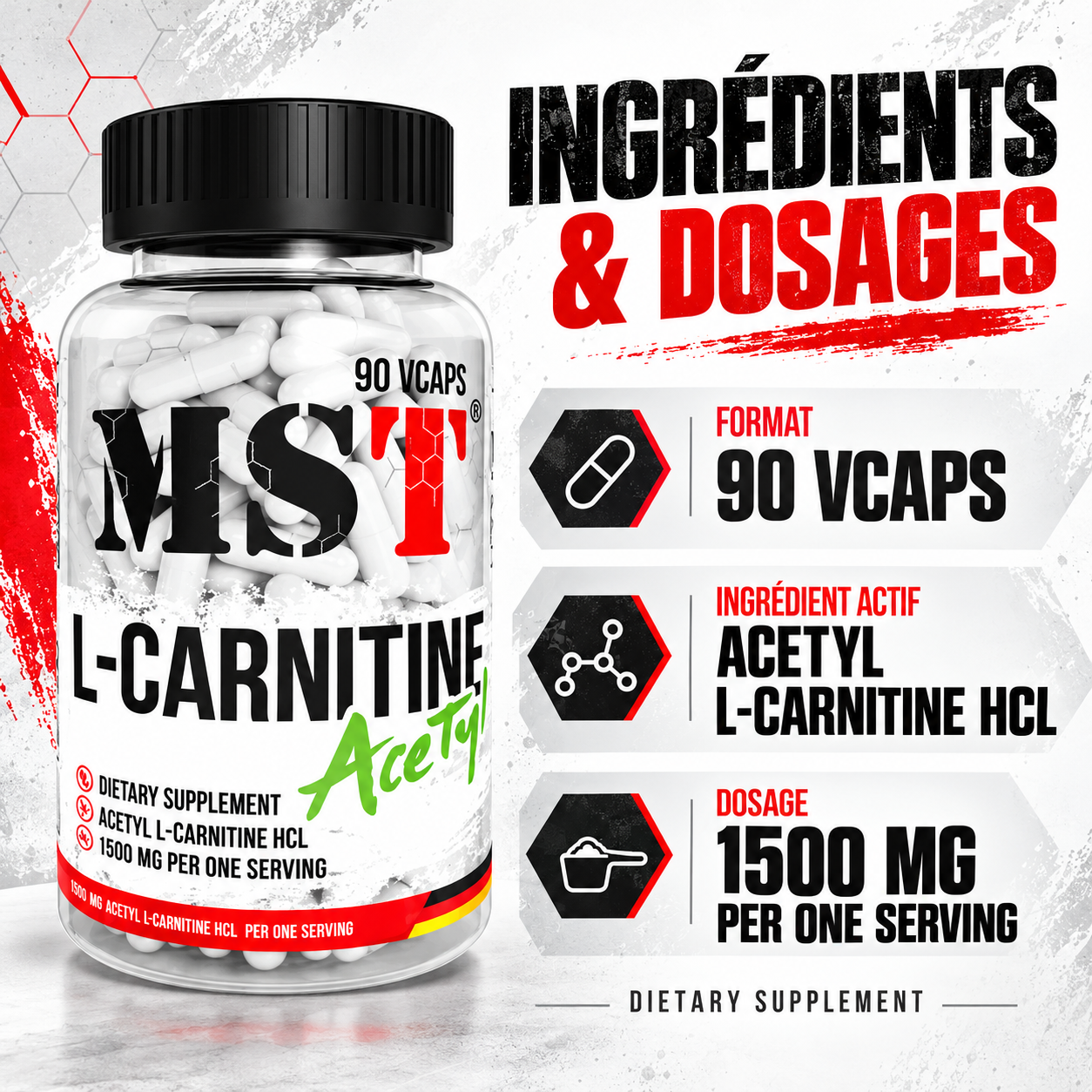 MST - L-Carnitine Acétyle 90 capsules ingredients