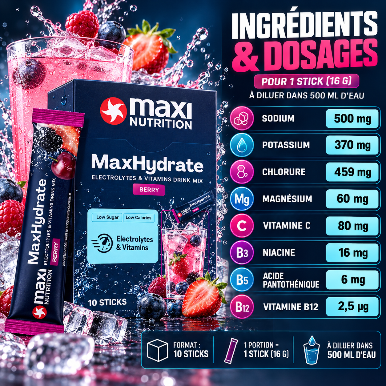 MaxiNutrition MaxHydrate Classic Elektrolyt 10 x 16 g ingredients