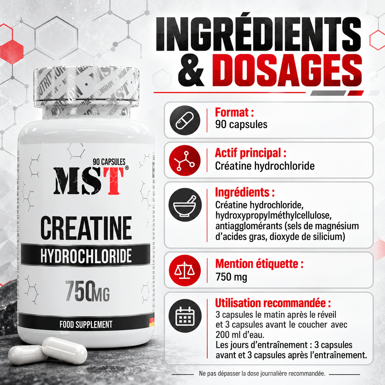 MST - Créatine HCL 90 capsules ingredients