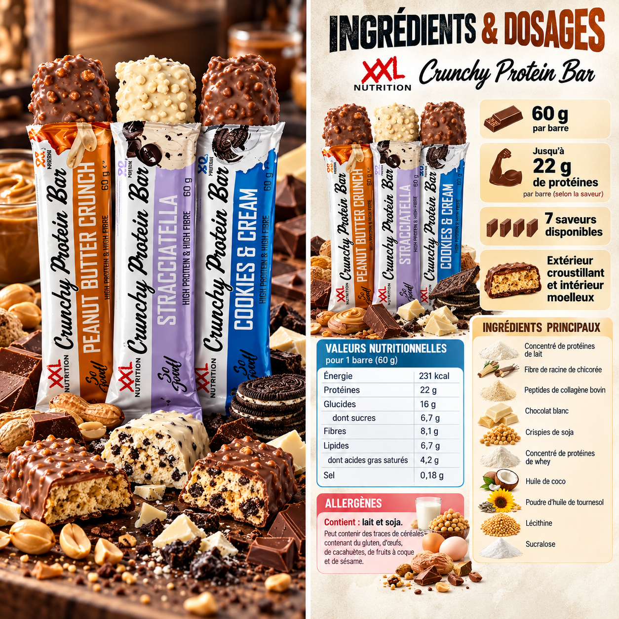 XXL Nutrition Crunchy Protein Bar 12x60g ingredients