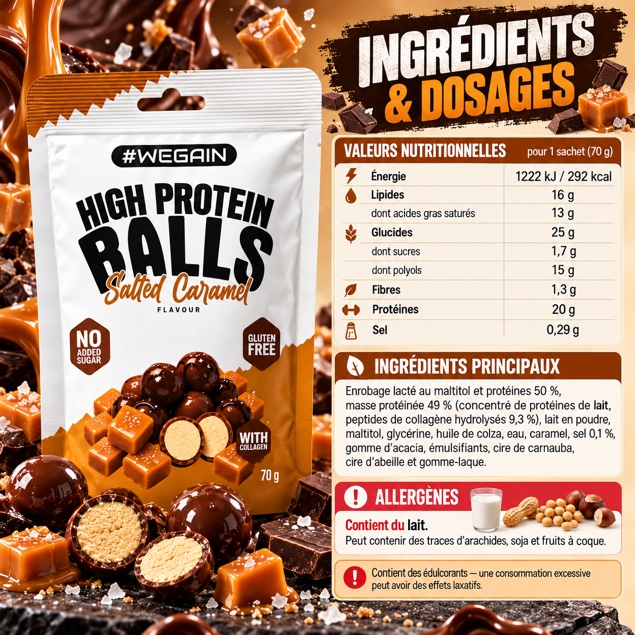 WEGAIN High Protein Balls 70 g ingredients