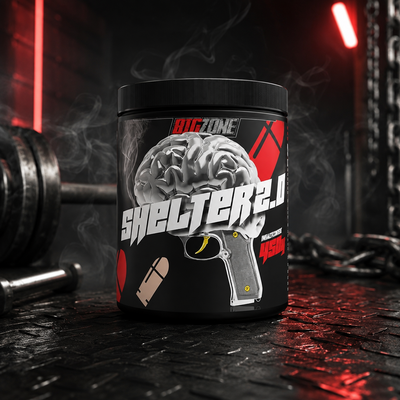 Big Zone Shelter 2.0 450 g pre-workout dans un univers sombre et intense