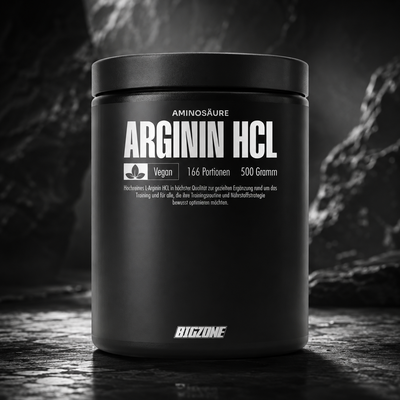 Big Zone Arginine HCl 500 g sur fond noir premium