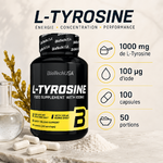 BioTechUSA L-Tyrosine avec poudre et capsules – 1000 mg de L-Tyrosine, 100 µg d’iode, 100 capsules