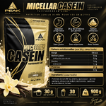 Peak Micellar Casein 900 g vanille avec ingrédients et valeurs nutritionnelles
