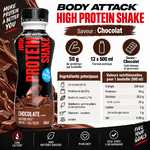 Body Attack High Protein Shake chocolat avec ingrédients principaux