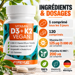 ProFuel Vitamine D3 et K2 120 comprimés ingredients