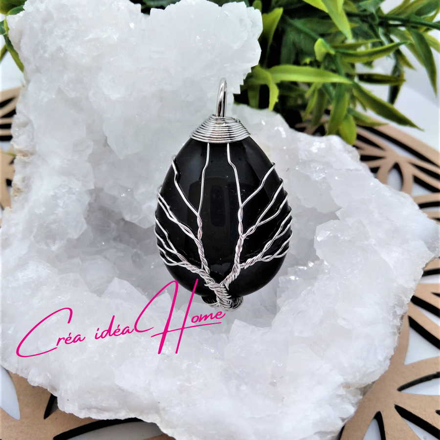 Pendentif Arbre de Vie Obsidienne Noire