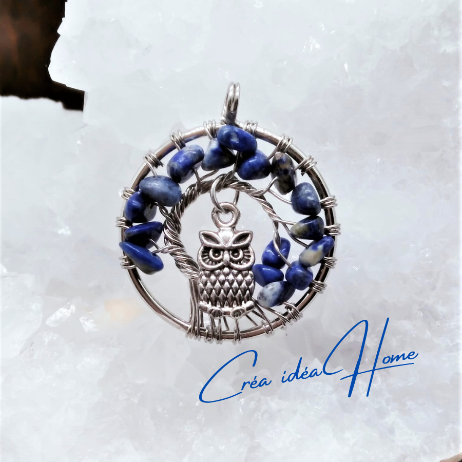 Pendentif  Hibou Arbre de Vie Lapis-Lazuli