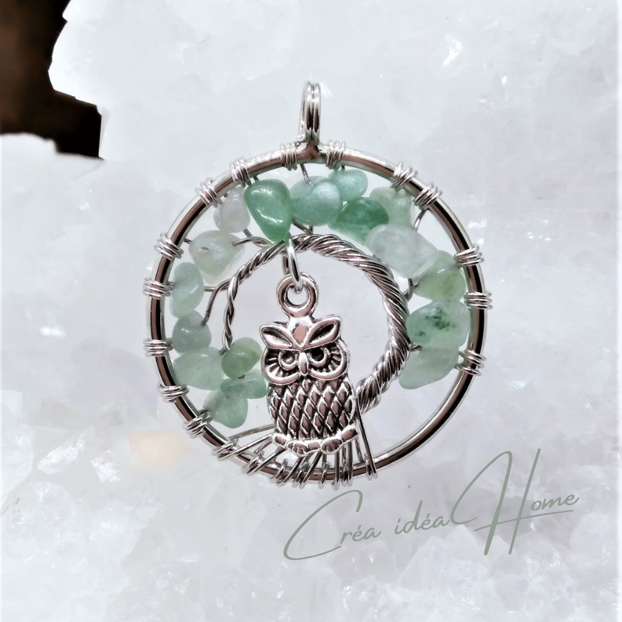 Pendentif Hibou Arbre de Vie Aventurine