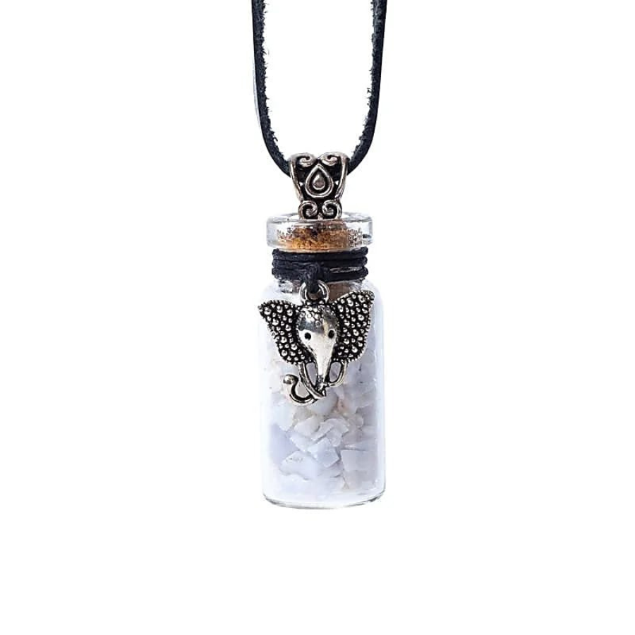 crea-idea-home-Fiole cadeau-en-verre-sur-ordon-en-cuir-Agate-dentelle-bleue-Ganesh-Paix-Communication-2