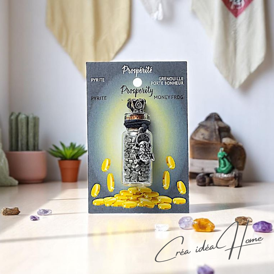crea-idea-home-Fiole-verre-corde-Pyrite-Grenouille-Feng-Shui-Prospérité-Protection