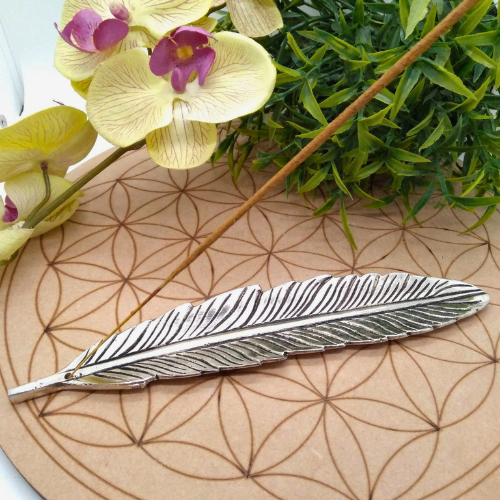 crea-idea-home-porte-encens-plume-métal-argenté