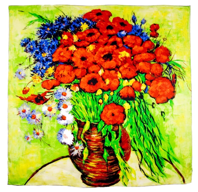 Foulard en soie carré artysilk Marguerites et coquelicots Van Gogh