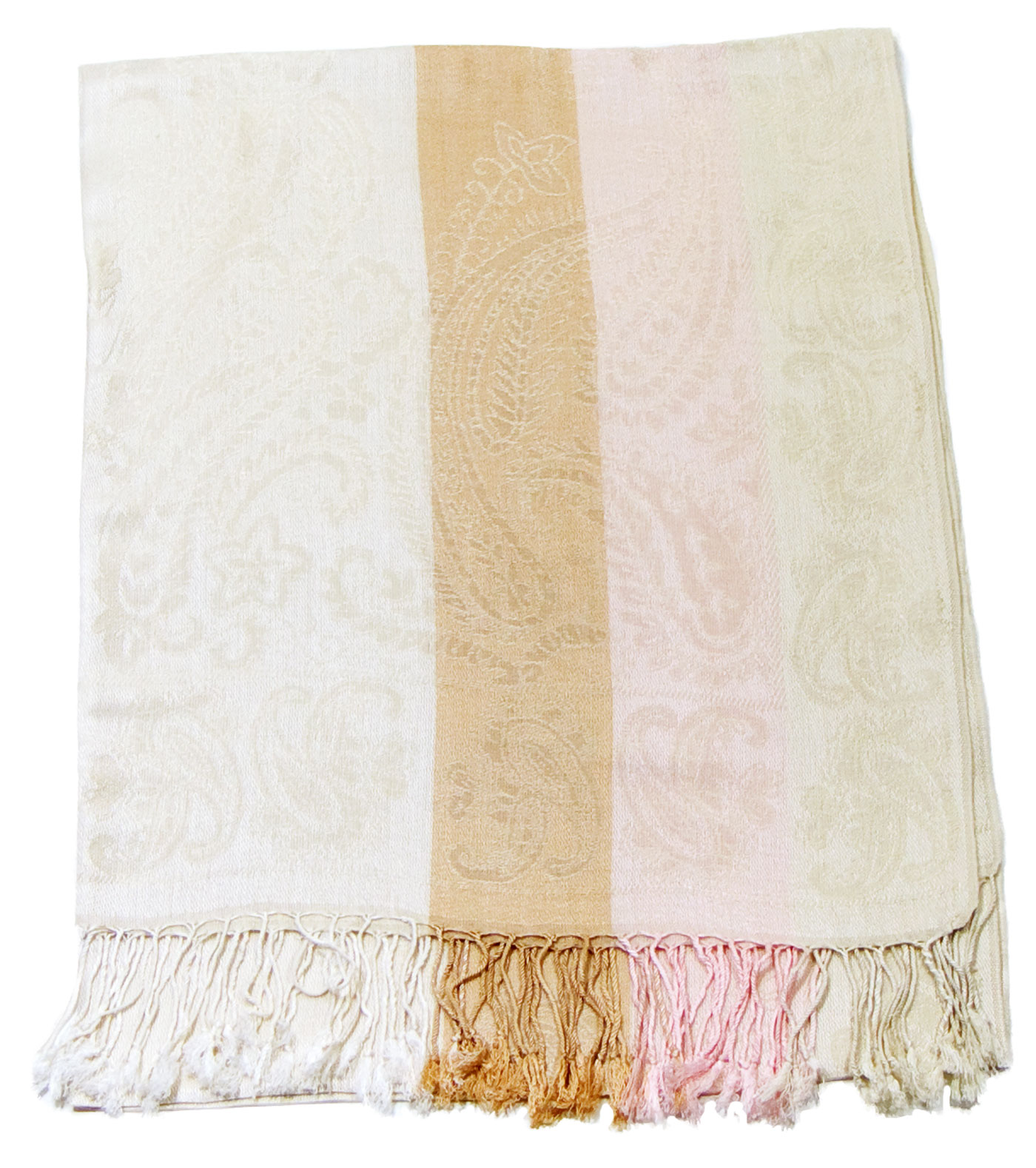 étole écru pashmina motifs rayures 1