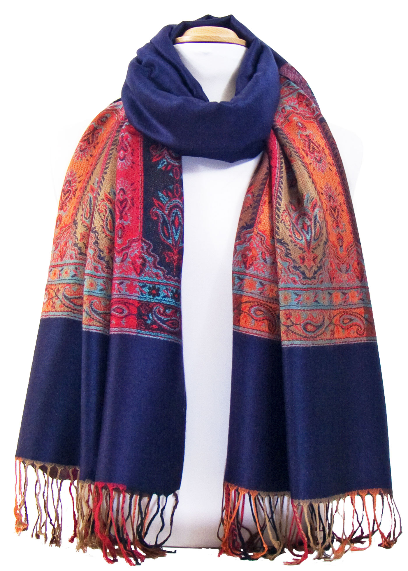 étole bleu marine pashmina motifs 1