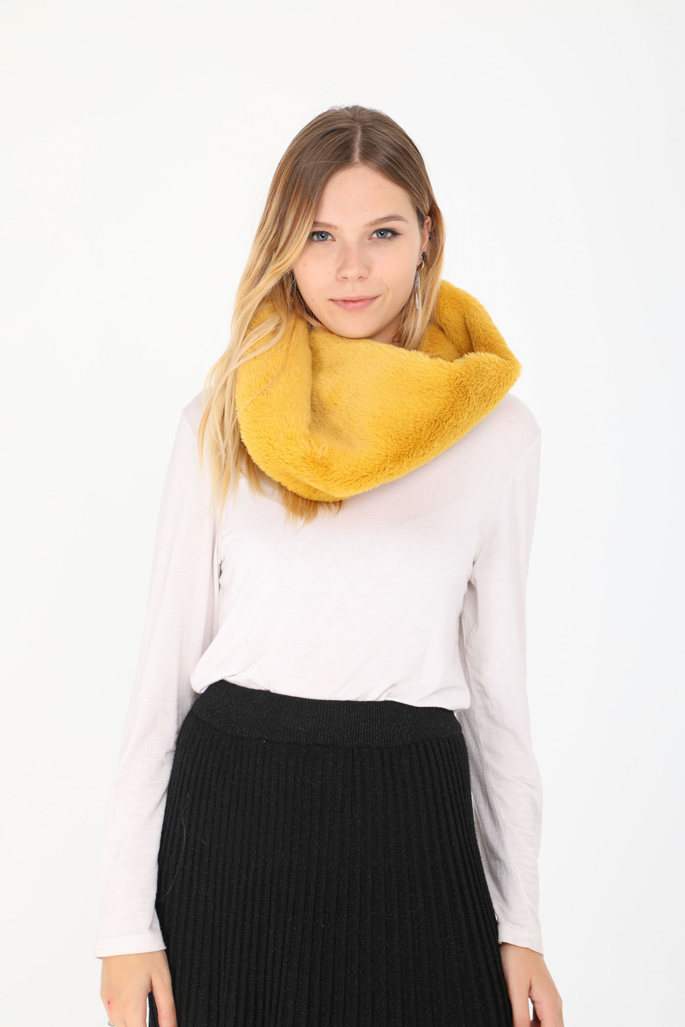 echarpe snood jaune fausse fourrure