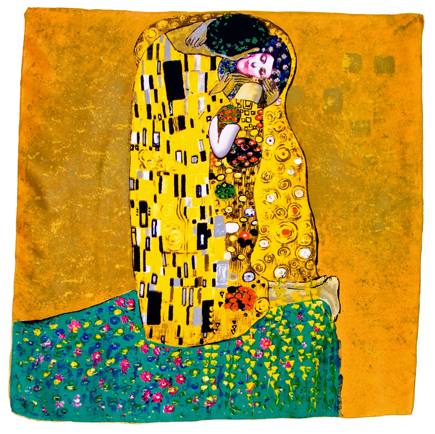 Foulard en soie carré artysilk Le baiser jaune Klimt