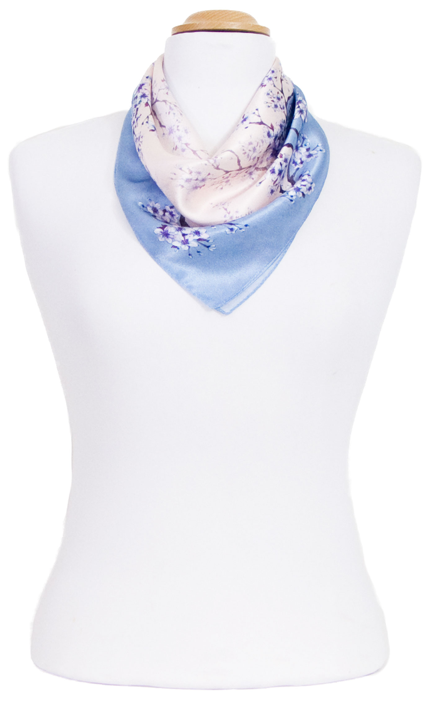 foulard soie femme bleu fleurettes