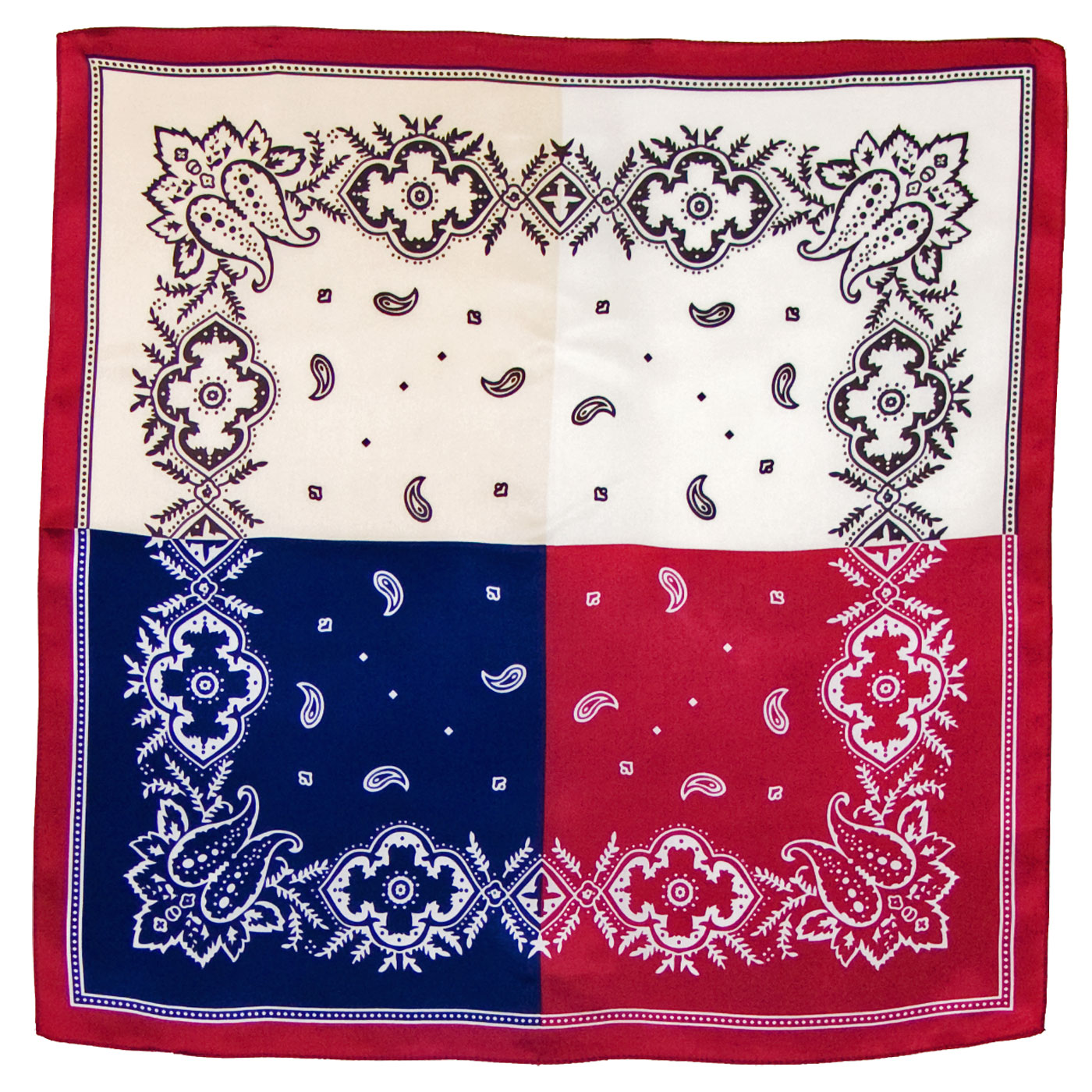 Foulard en soie carré quatre couleurs 50 x 50 cm