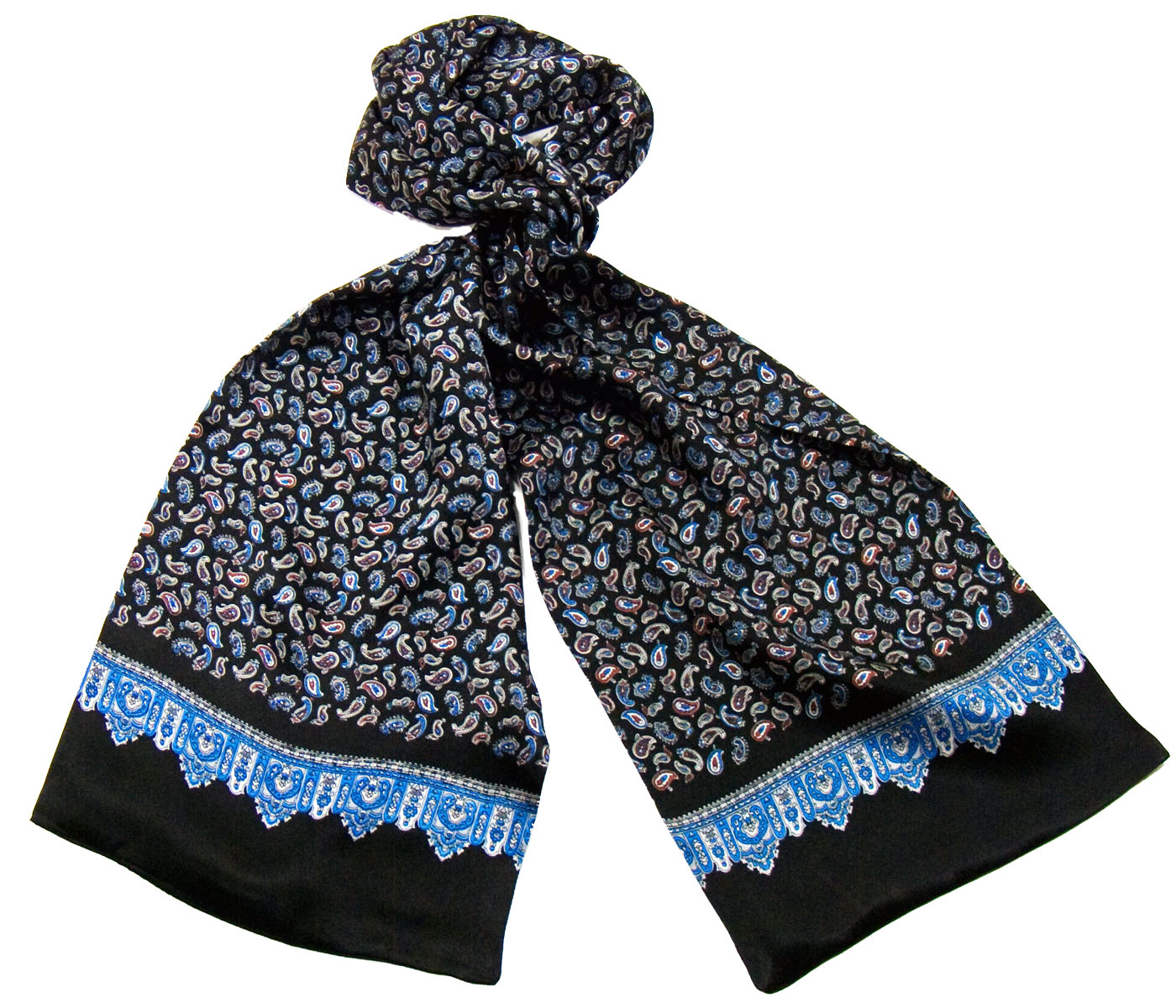 foulard en soie homme noir paisley frise 4