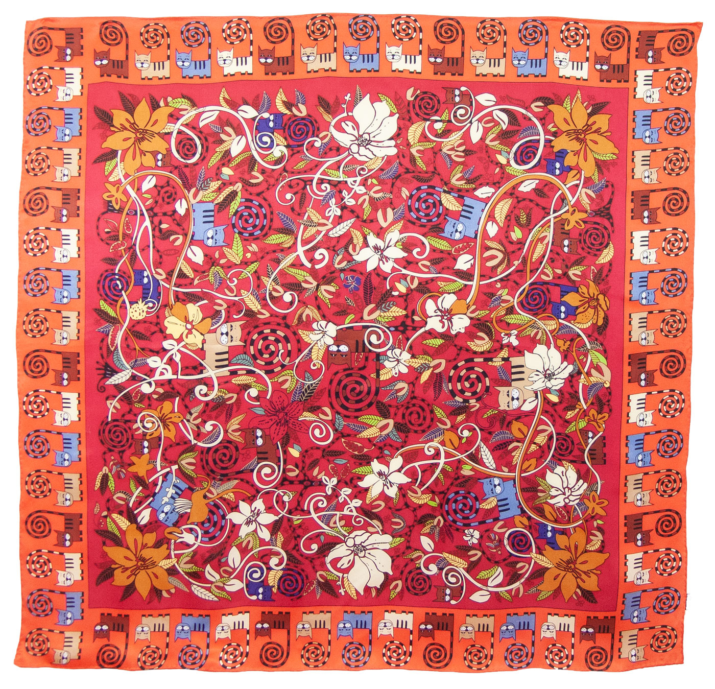 Foulard Carre En Soie Rouge Chats Grand Carre Soie Carre De Soie Premium Mes Echarpes