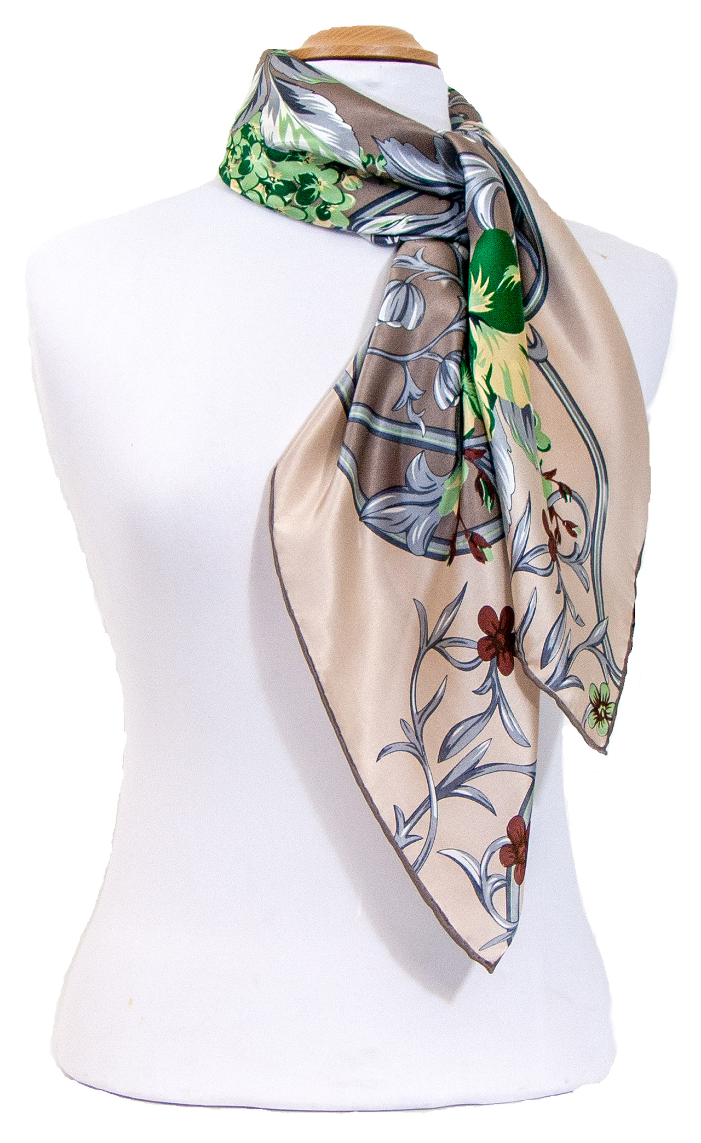 foulard en soie femme carré beige feuilles