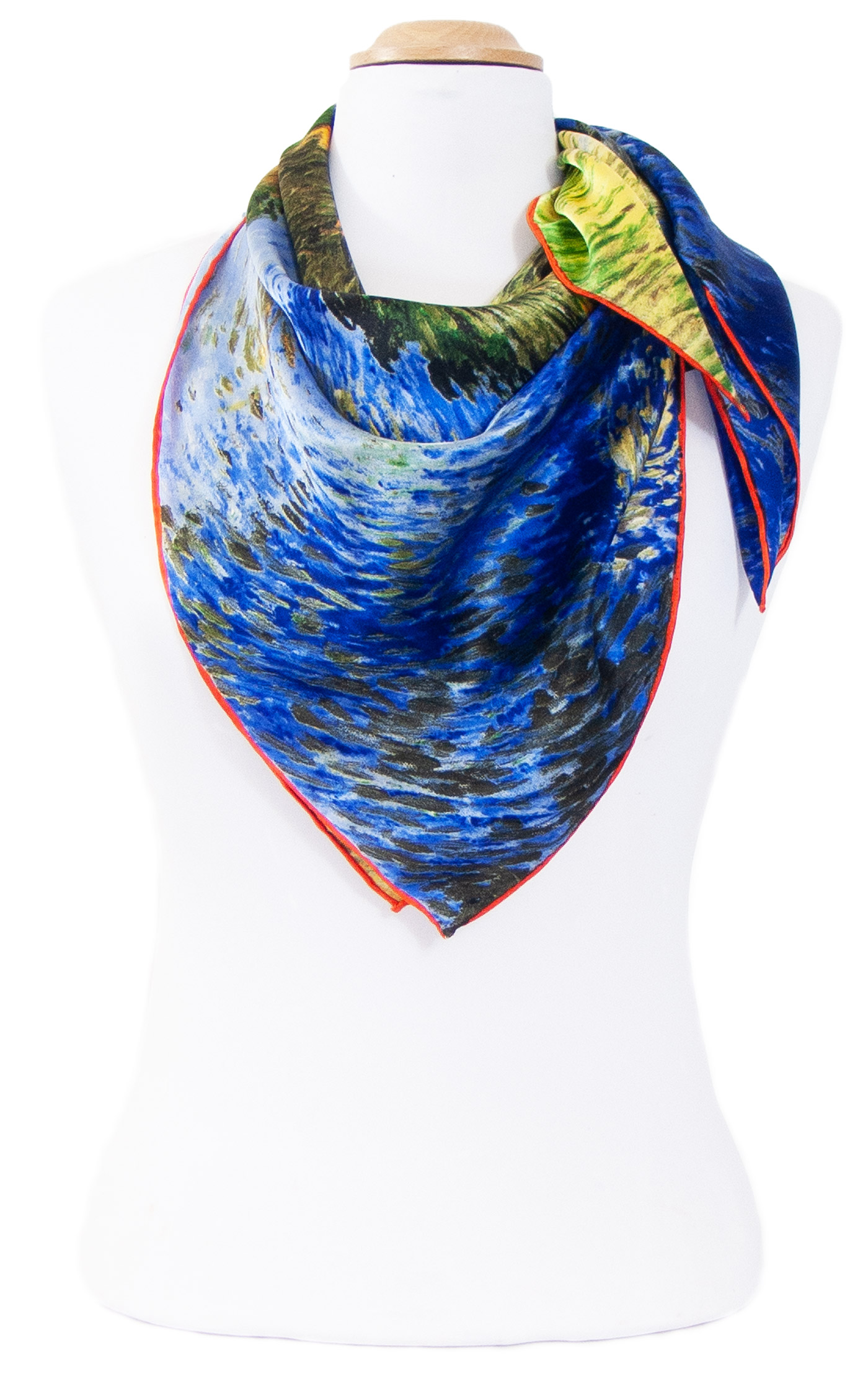 foulard femme en soie carré tableau route avec cyprés  Van Gogh