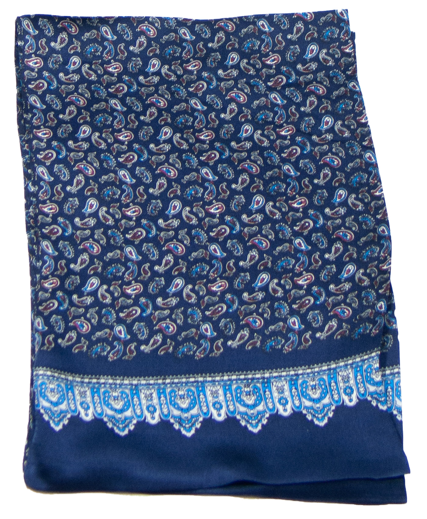 foulard pour homme en soie bleu marine paisley frise