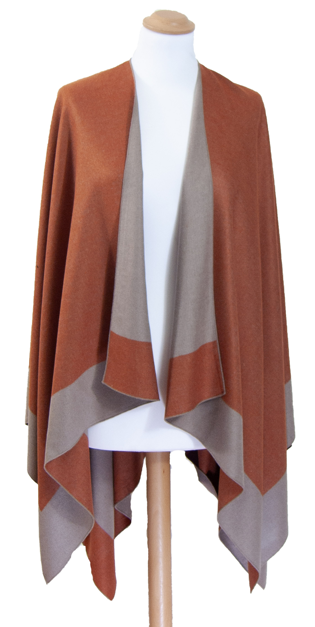 poncho orange brique grège  laine pour femme  Lise