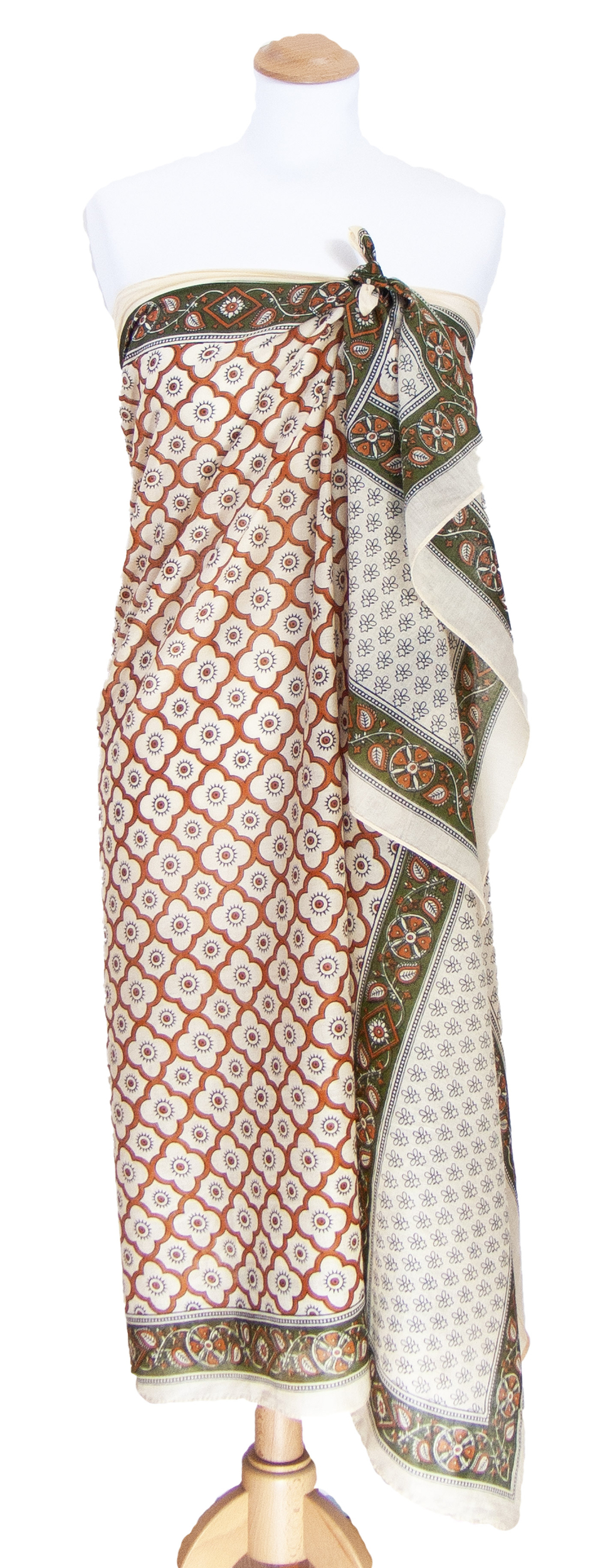 pareo foulard beige pour femme imprimé traditionnel indien  Indiana