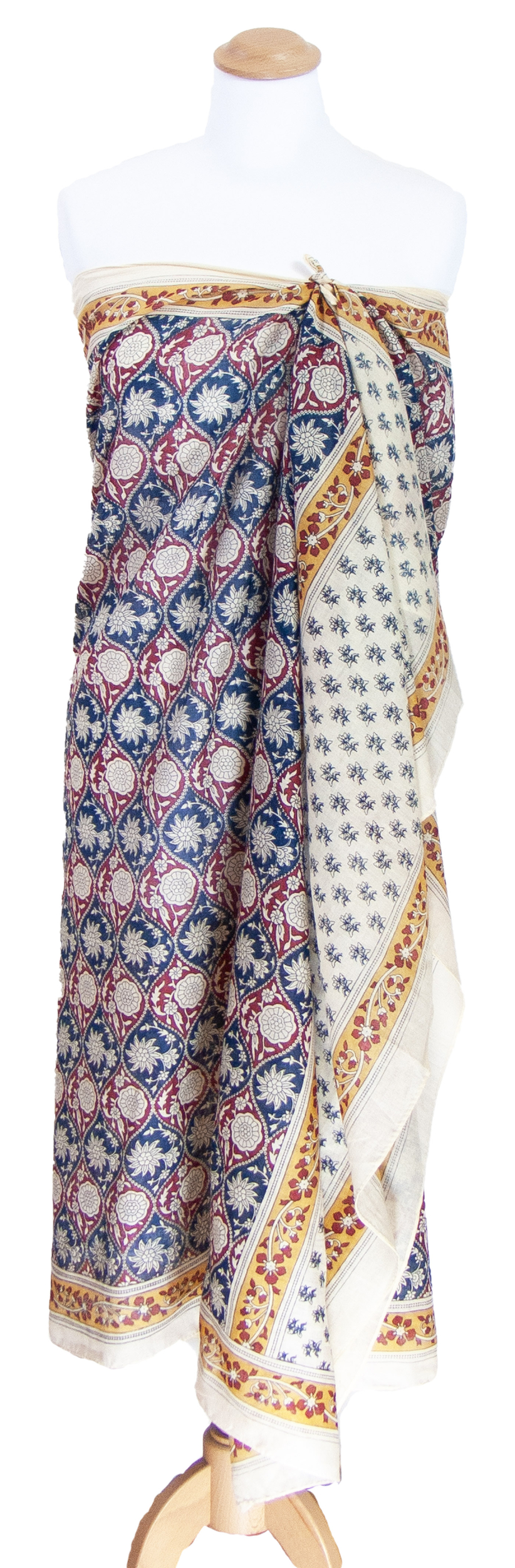 pareo foulard bleu pour femme imprimé traditionnel indien  Kali