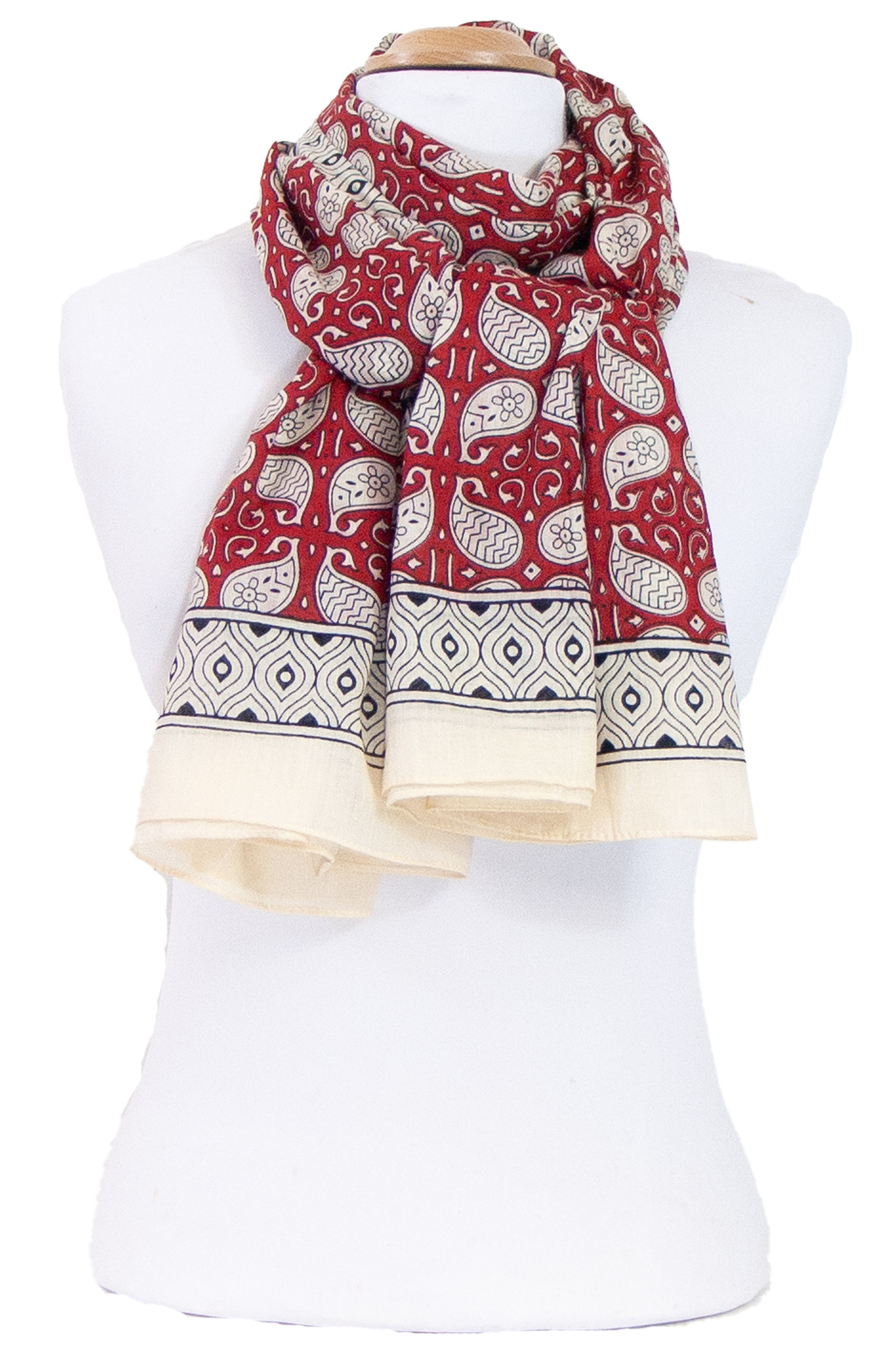 chèche femme foulard paréo rouge coton motifs traditionnels indiens Indra