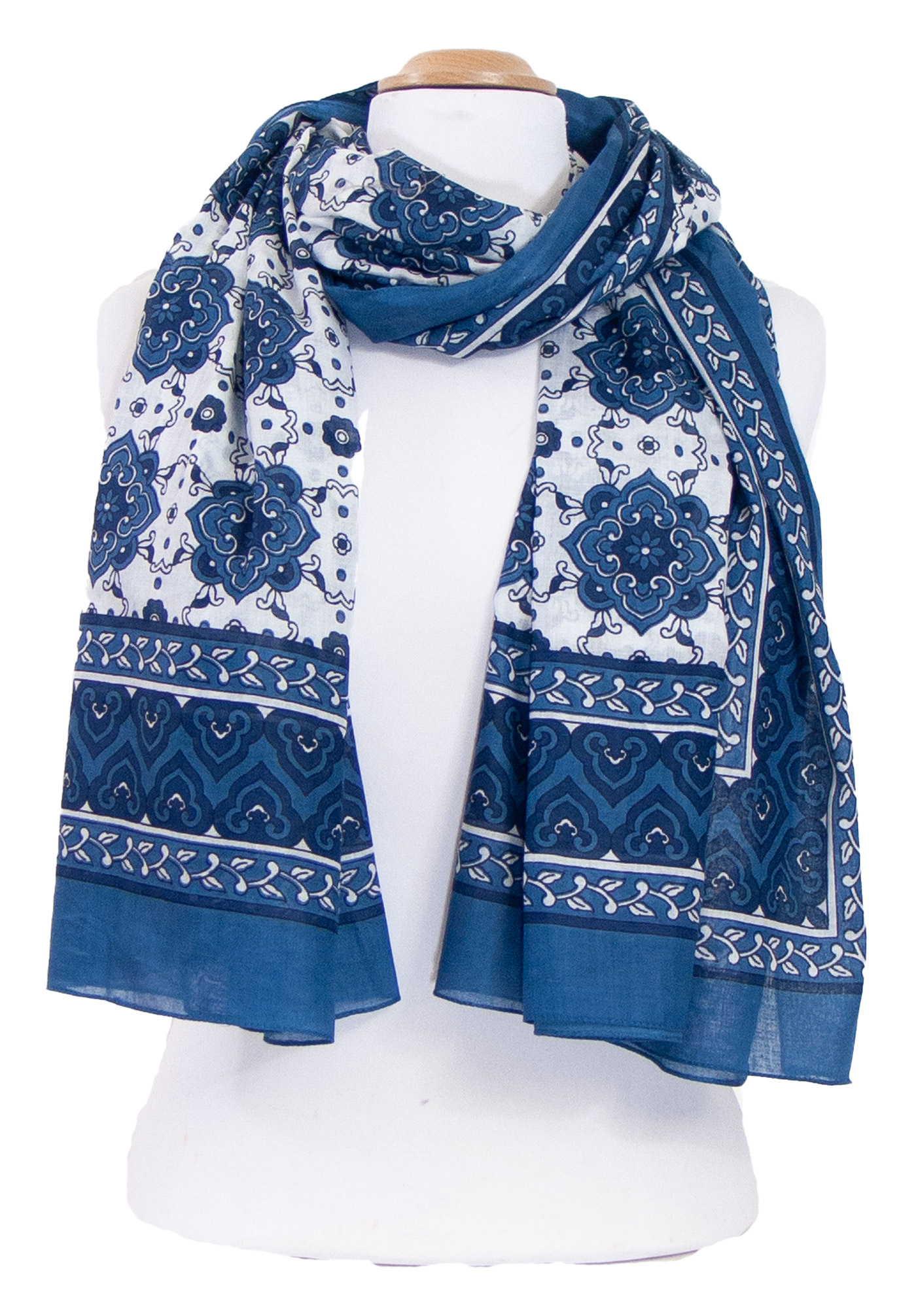 chèche pour femme foulard paréo bleu coton motifs traditionnels indiens Arya