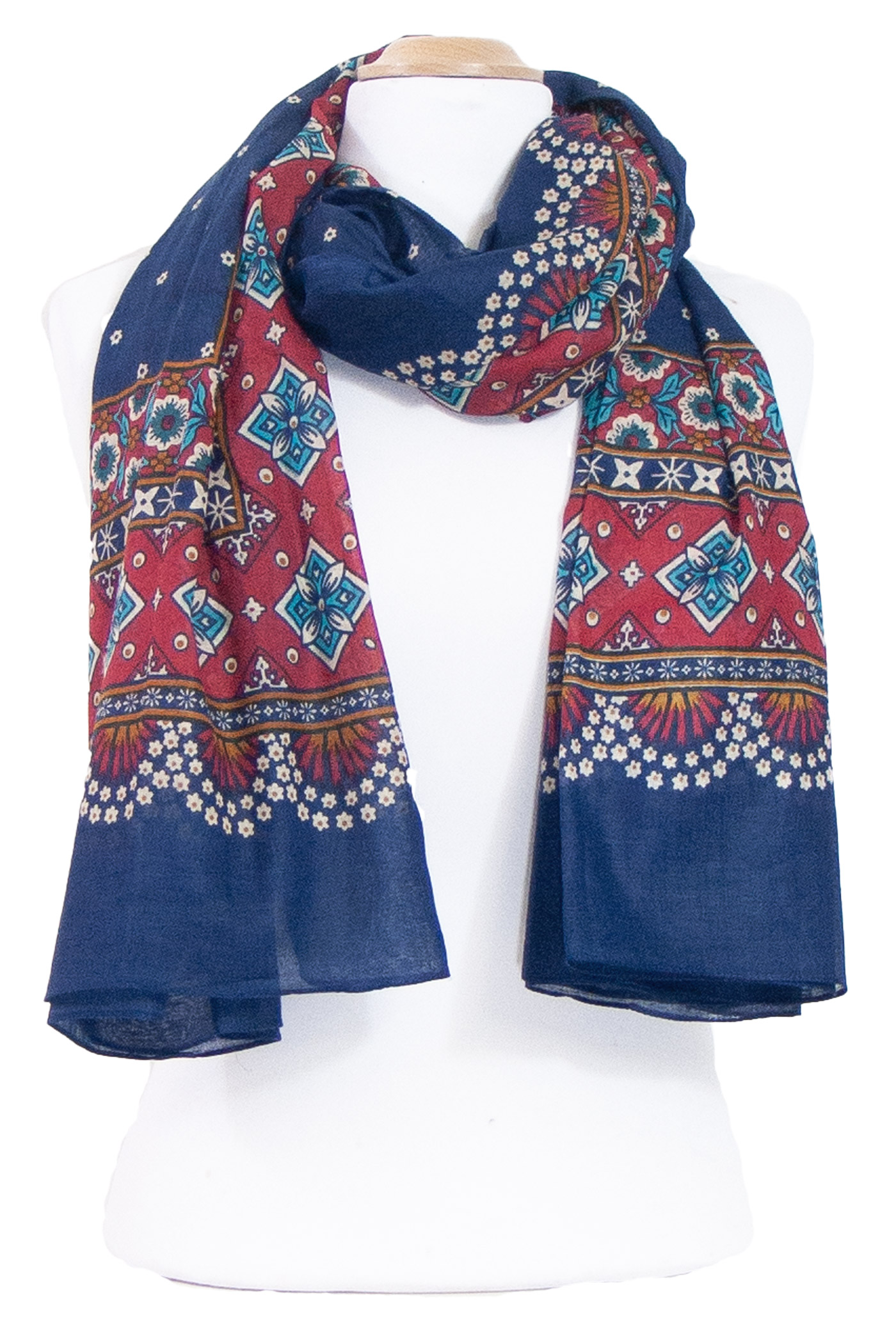 chèche femme foulard paréo bleu marine  coton motifs traditionnels indiens Chana