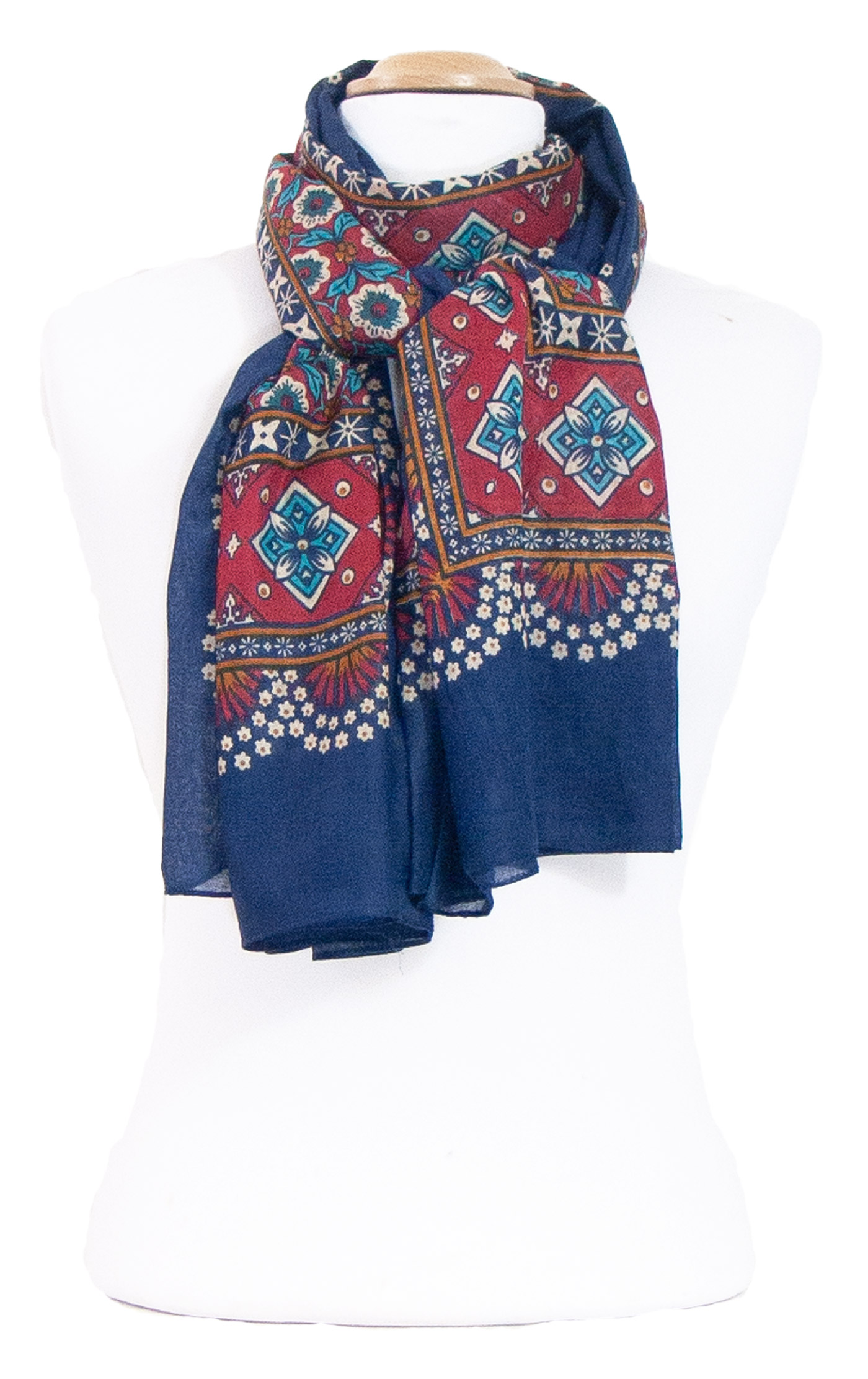 chèche femme foulard paréo bleu marine coton motifs traditionnels indiens Chana