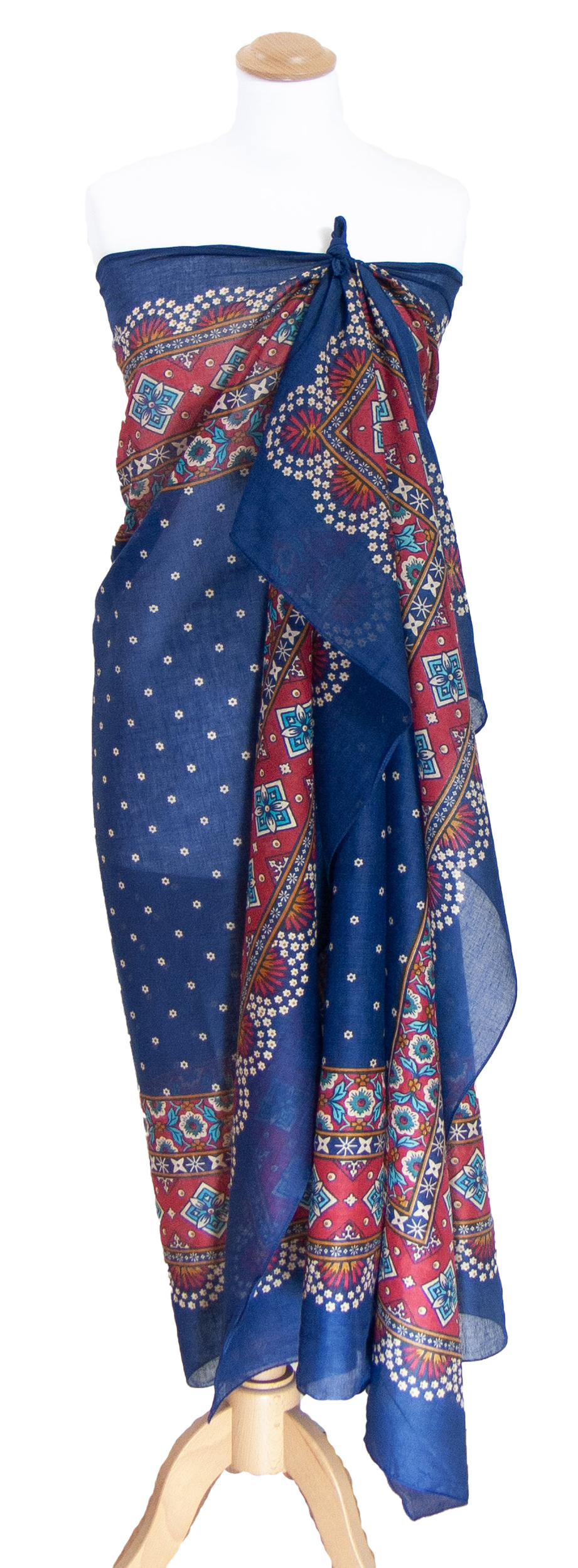 pareo foulard bleu marine pour femme imprimé traditionnel indien  Chana