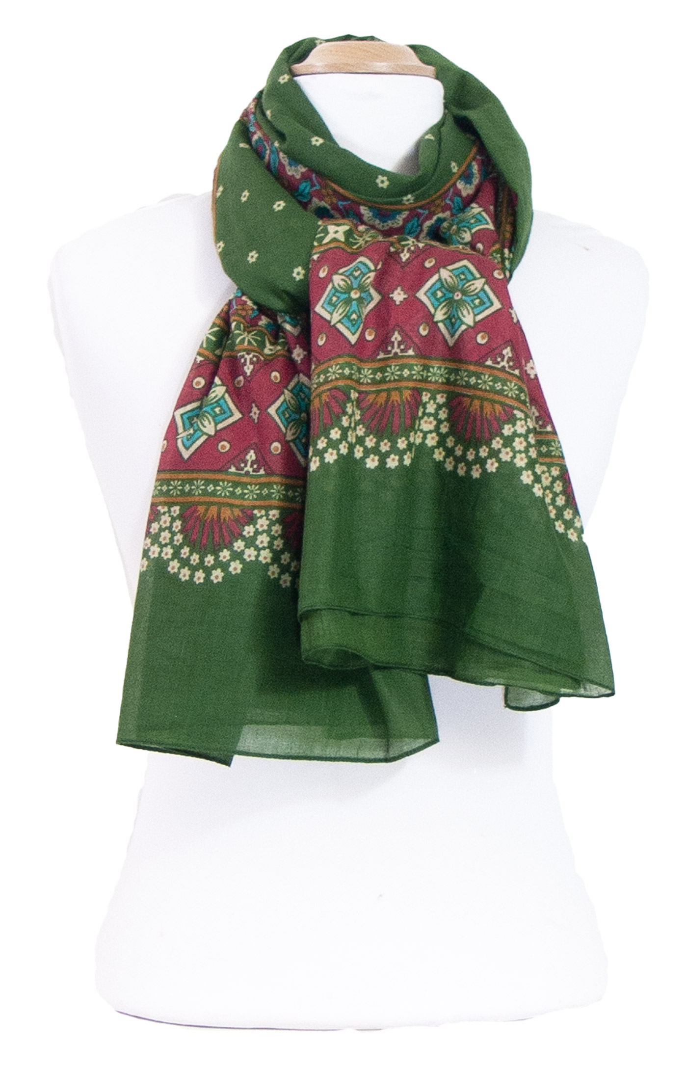 chèche femme foulard paréo vert  coton motifs traditionnels indiens Chana