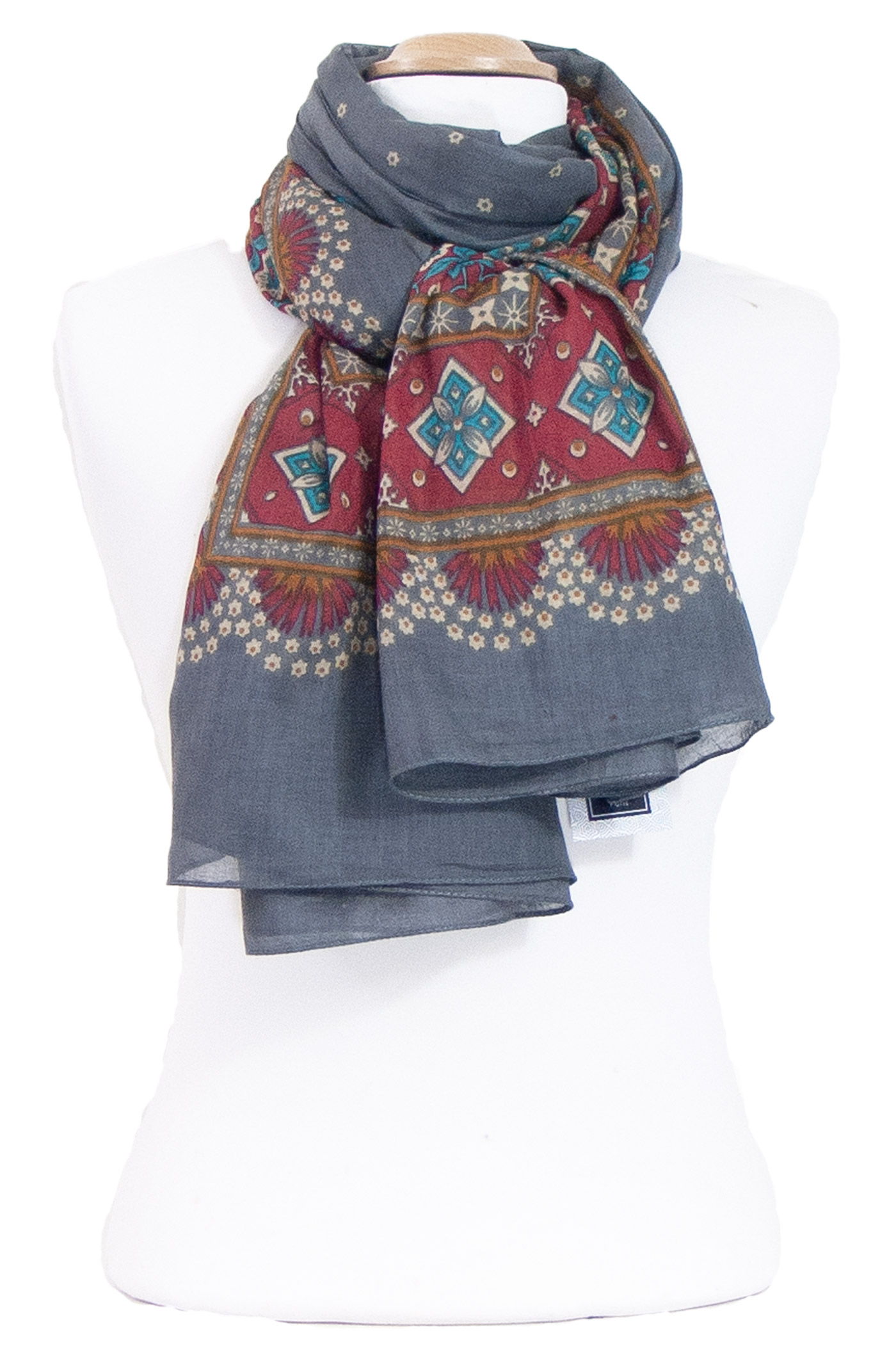 chèche femme foulard paréo gris  coton motifs traditionnels indiens Chana