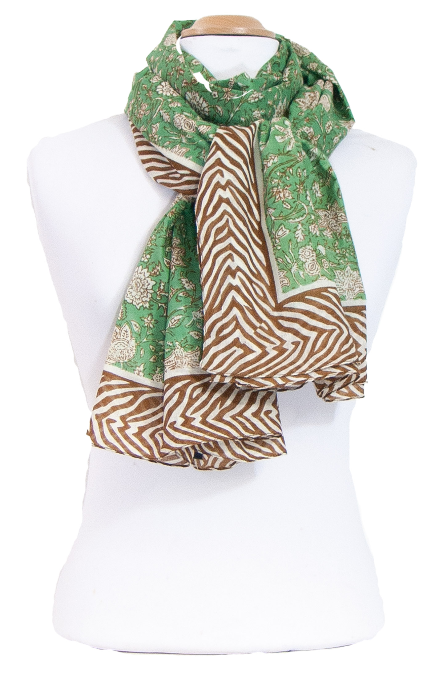 chèche femme foulard paréo vert coton motifs traditionnels indiens Tarana